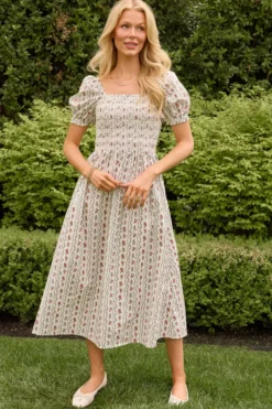 Sunday Best Dress in Linear Poppy Woodblock