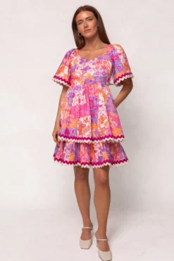 Tessa Dress in Pink Floral Tile
