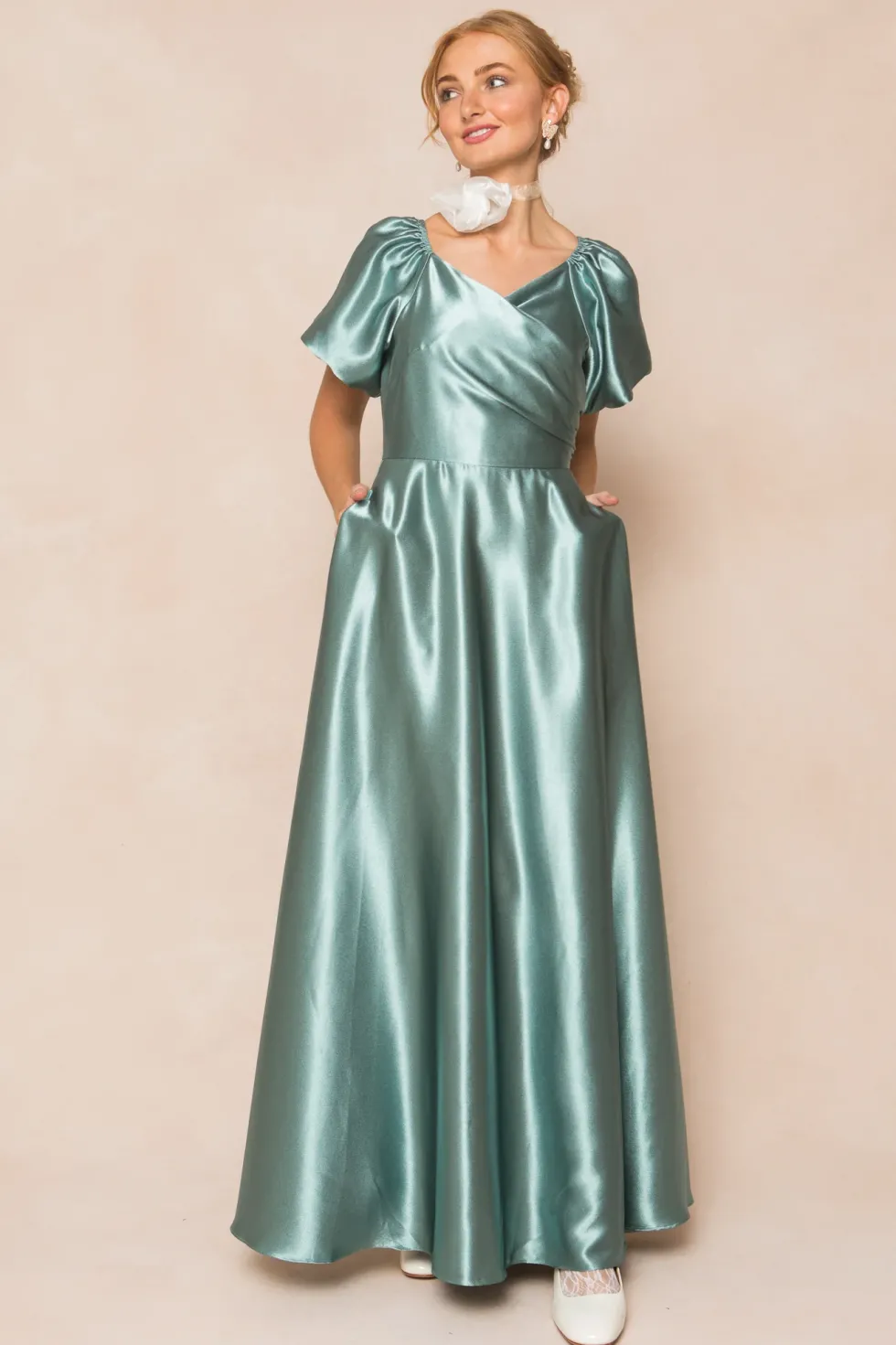 Tessie Dress in Seaglass Satin