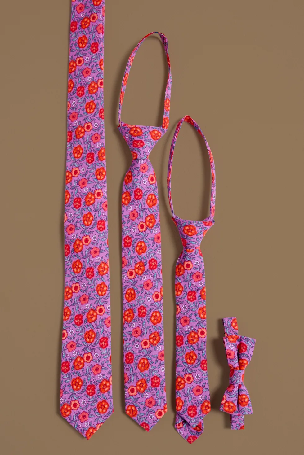 Ties in Thistle Flower Poppy Woodblock
