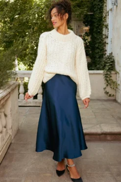 Tiff Skirt in Navy Satin