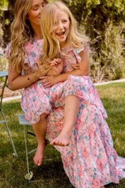 Trixie Dress in Pink Sketched Flower Chiffon